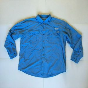 Magellan Mens L Button L/S Shirt Mag Cool Vented Mesh Fish Gear Angler Fit Blue